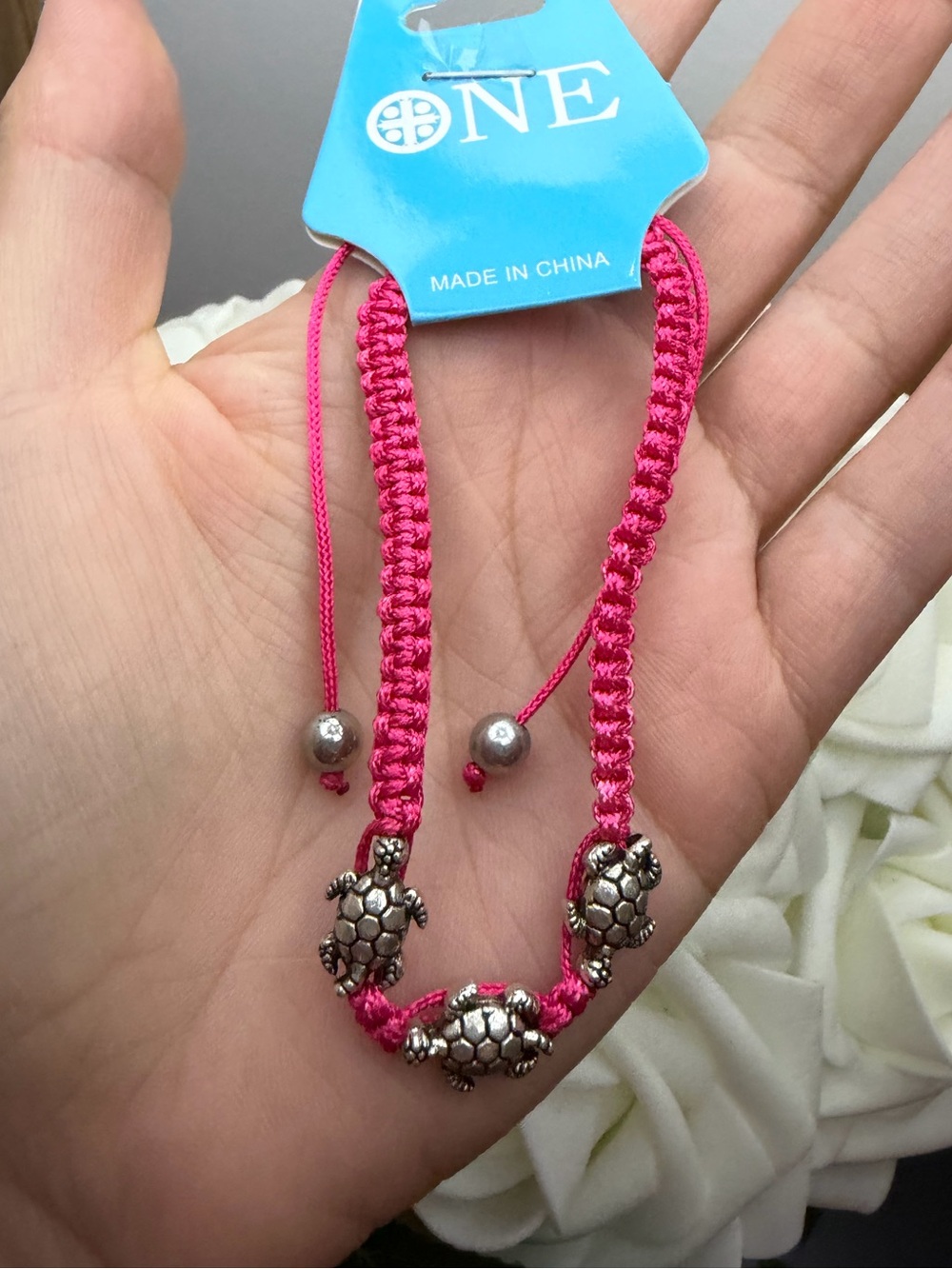 Pink Braided Bracelet with Turtle Charms